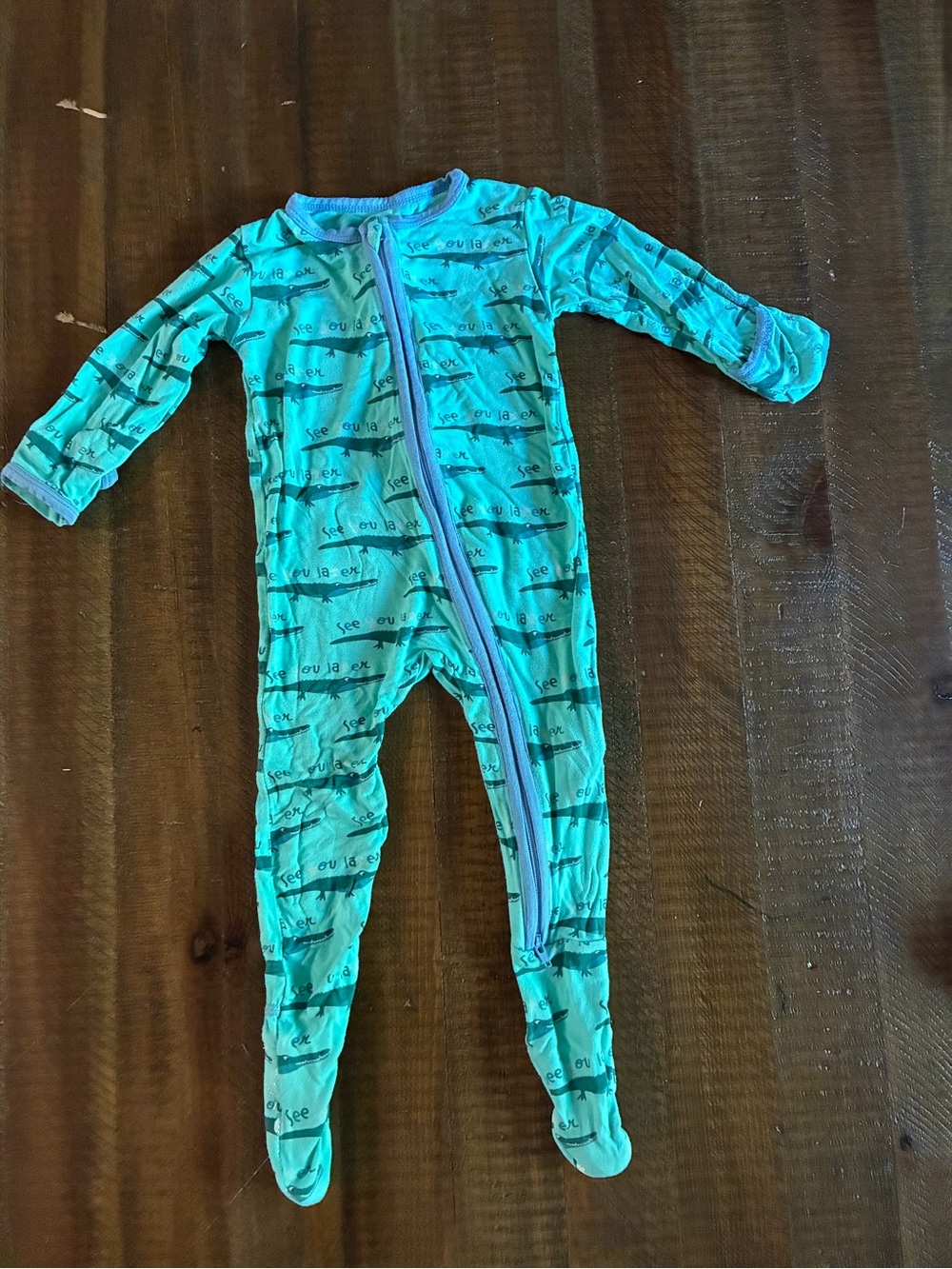 Green Bamboo Footed One-Piece Double-Zipper Pajamas for Baby
